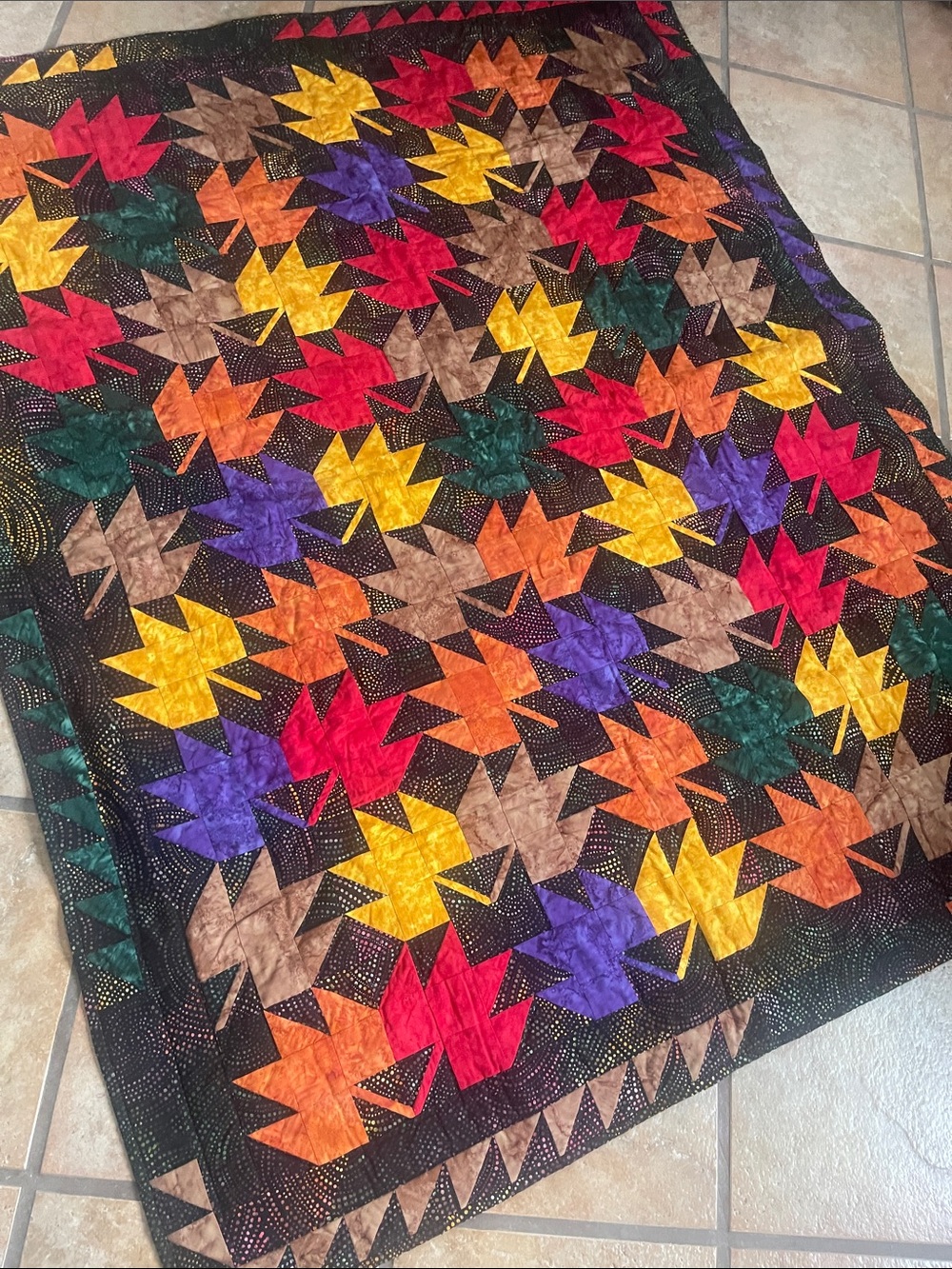 Handmade Autumn Leaves Patchwork Throw Blanket - Multicolor